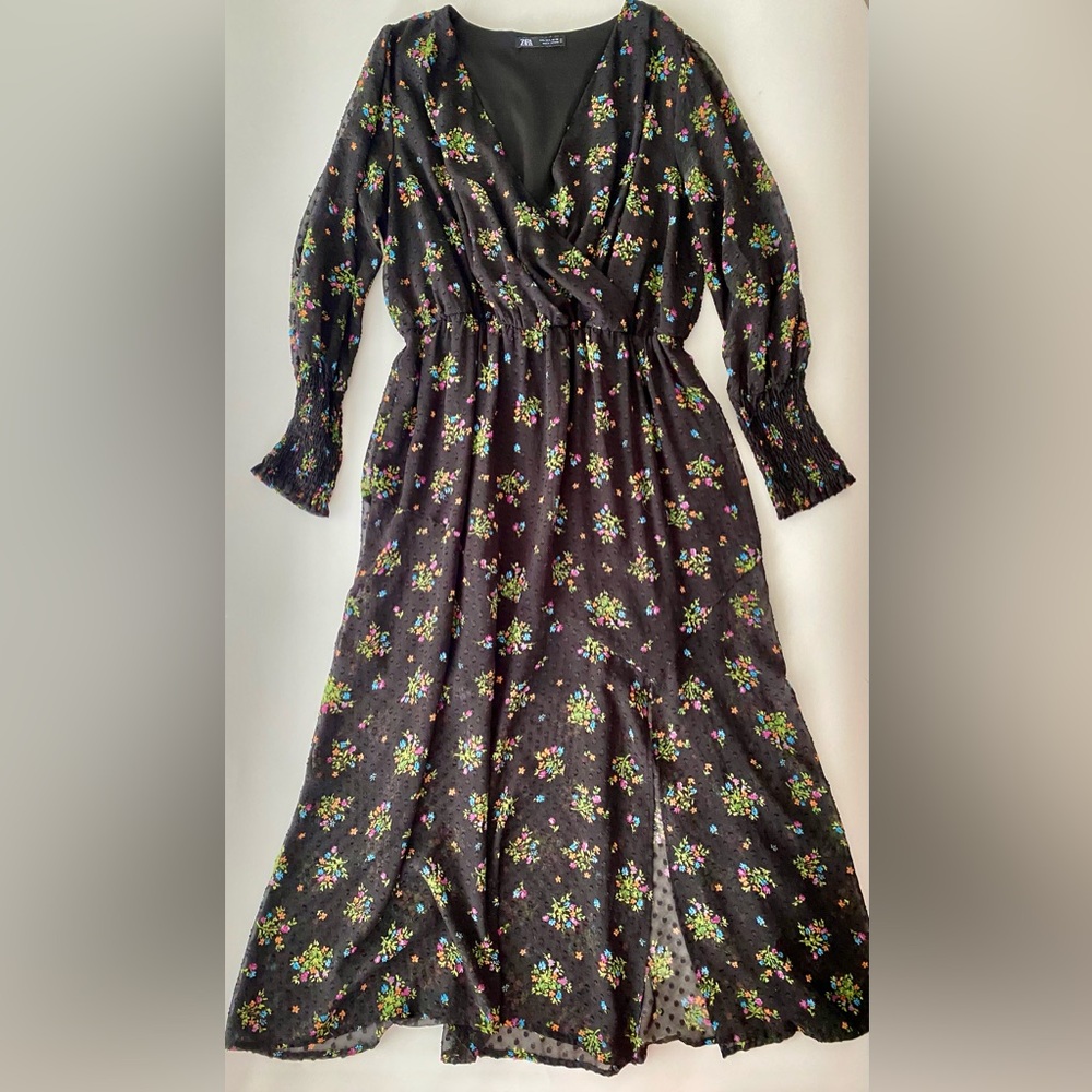 Zara, womens black floral dress.